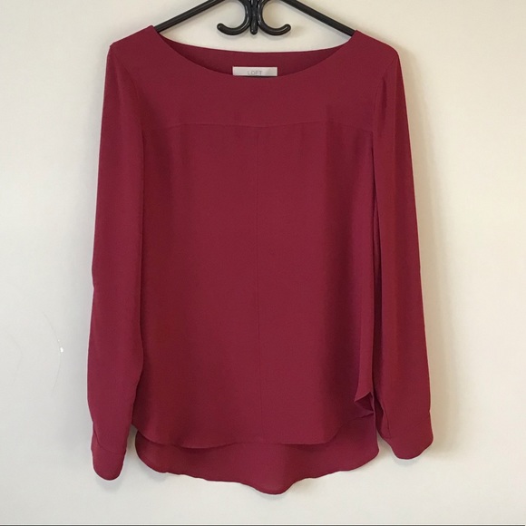 LOFT - Red long sleeve blouse scoop neck - Picture 1 of 8